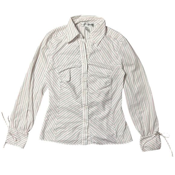 Vintage 90s Necessary Objects Red Black Pinstripe Button Up Top Size Medium - Picture 1 of 6